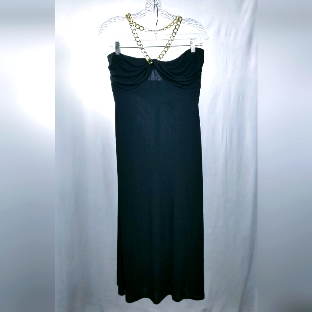 NWOT VTG 🤩 Black Gold Chain Halter Slinky Cocktail Dress Lauren Ralph Lauren M